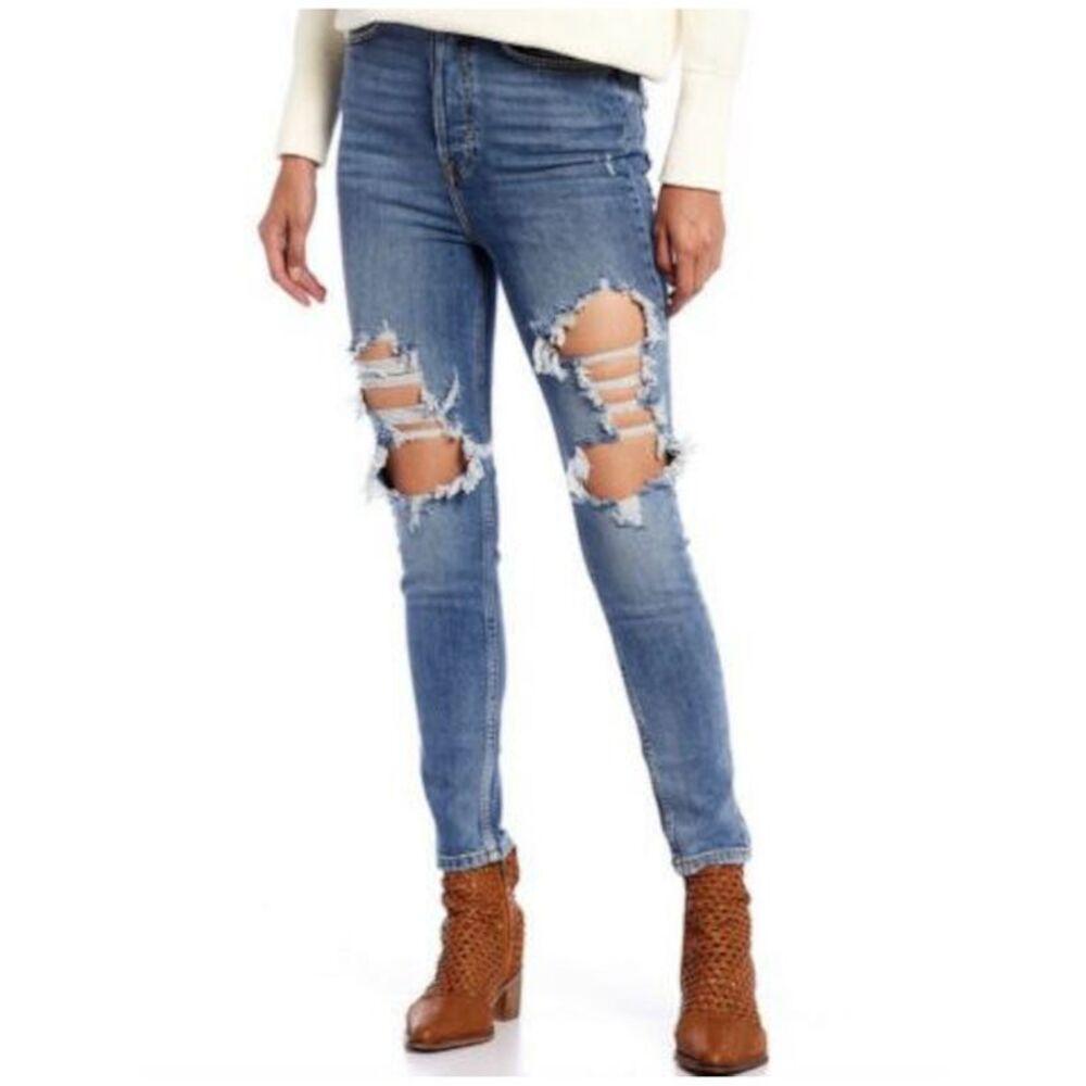 WE THE FREE Womens Blue Ripped Skinny Pants Size: 27